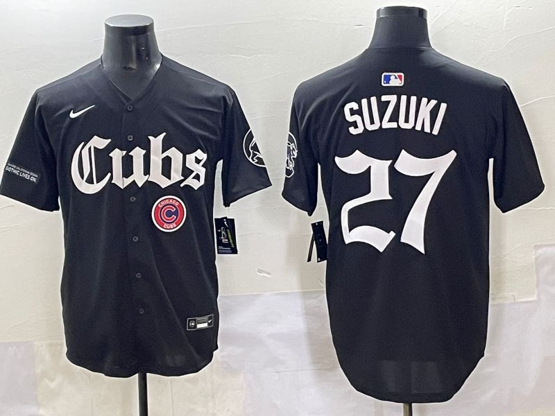 Men 2025 Chicago Cubs #27 Suzuki Black Five generations Joint Name Nike MLB Jersey style 15->chicago cubs->MLB Jersey